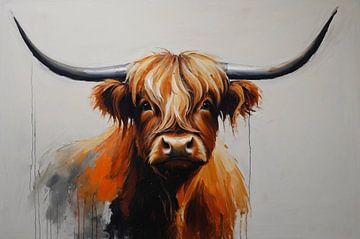Majestic Highland Cow in Artistic Realism by De Muurdecoratie