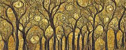 An enchanted forest in the style of Gustav Klimt