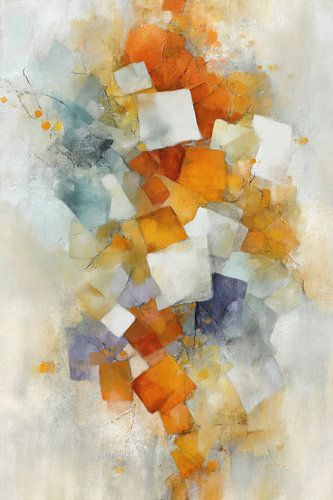 Abstract schilderij met vlakken - Oranje levendig kunstwerk