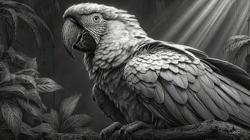 zwart-wit papegaai-kaketoe-ara van Gelissen Artworks