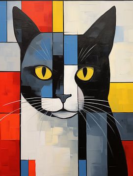Piet de Kat - Een kattenportret in de stijl van Mondriaan van Vincent the Cat