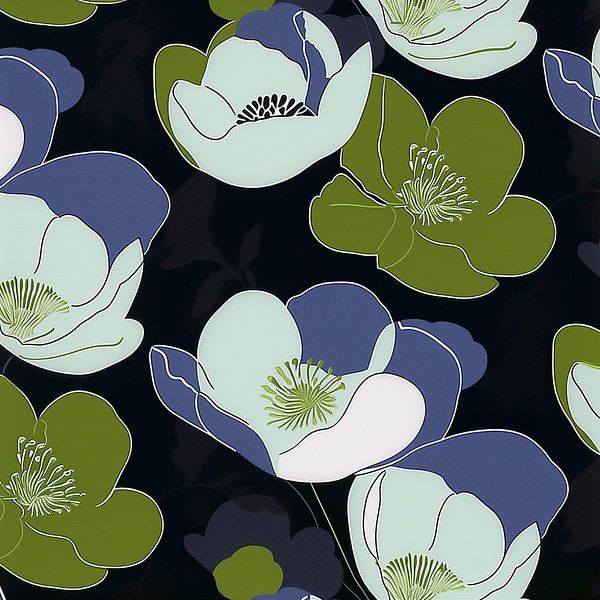 Magnolia Melodie: Harmonie in Blauw en Groen van Color Square