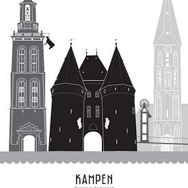 Skyline illustration city of Kampen black-white-grey by Mevrouw Emmer