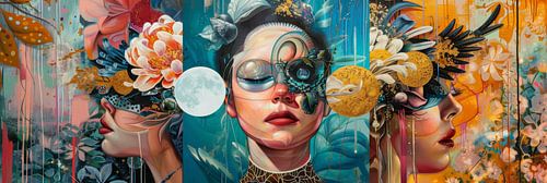 Grafische kunst als panorama schilderij voor aan de muur