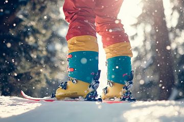 Kleurrijke skischoenen in de sneeuw van Poster Art Shop