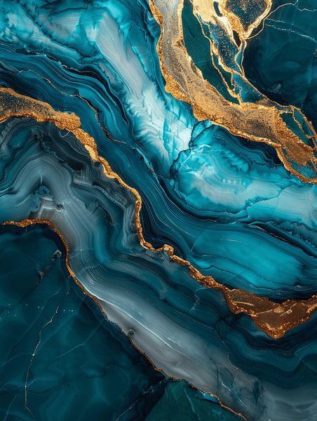 Modern abstract in petrol and gold by Studio Allee