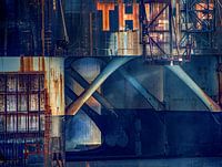 Industrieller Schiffbau in Orange und Blau