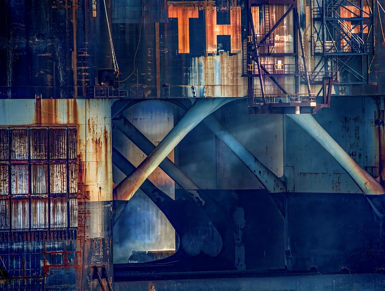 Industrieller Schiffbau in Orange und Blau von Sia Windig