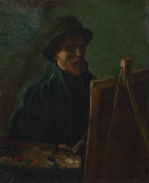 silhouet Speeltoestellen Schrijft een rapport Zelfportret met Donkere Vilten Hoed bij de Schildersezel, Vincent van Gogh  op canvas, behang, poster en meer
