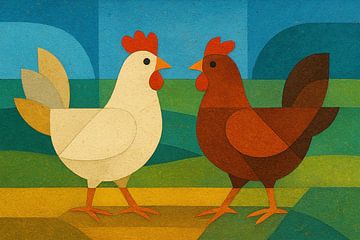 Abstract chickens illustration. by Gallery Hoppenbrouwers