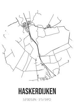 Haskerdijken (Fryslan) | Landkaart | Zwart-wit van Rezona