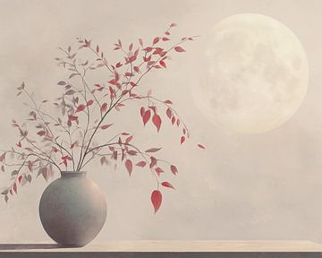 Lune rouge feuille sur Peintures accrocheuses