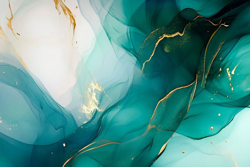 Elegant watercolour pattern in blue-green by Poster Art Shop