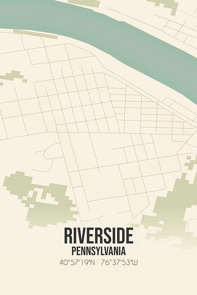 Carte ancienne de Riverside (Pennsylvanie), USA. par Affiches de lieux