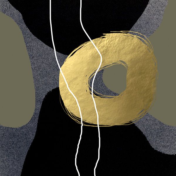 Abstracte pastel vormen. Minimalistisch in goud, zwart, wit, groen van Dina Dankers