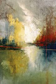 Abstract Painting - Yellow Green and Blue with Red Line by Joriali Abstract