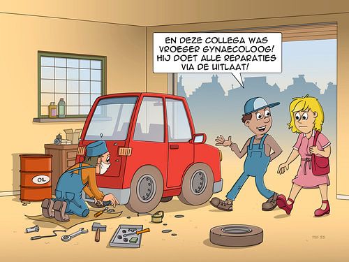 Cartoon;  deze collega was vroeger Gynaecoloog