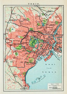 Vintage plattegrond Tokio ca. 1900 van Studio Wunderkammer