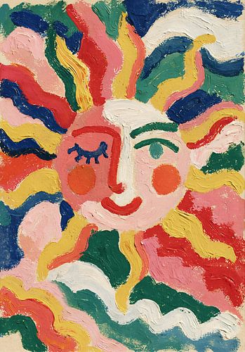 Illustration colorée représentant un soleil, dans un style moderne
