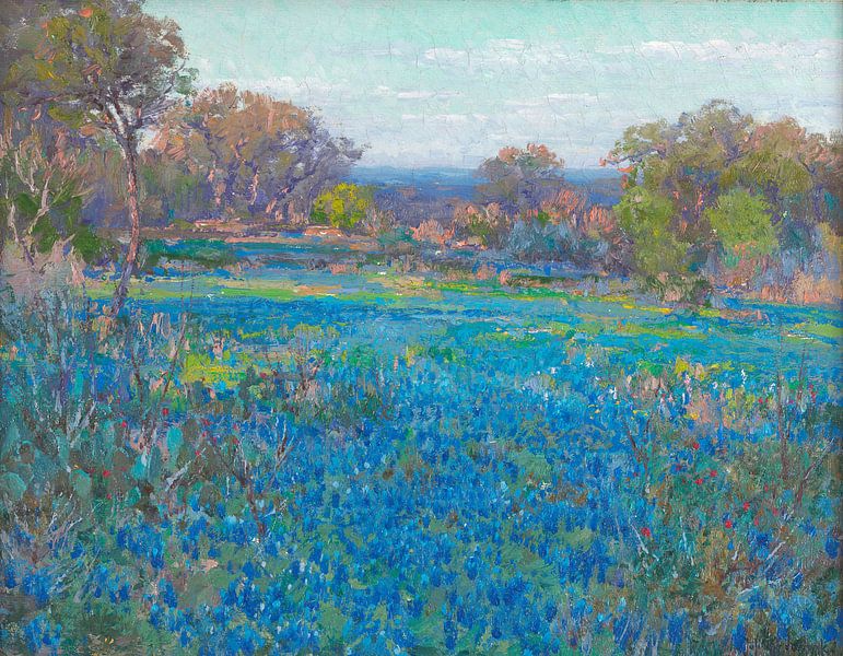 Ein Feld von Blue Bonnets, Sonnenlicht am späten Nachmittag, Julian Onderdonk von Meisterhafte Meister