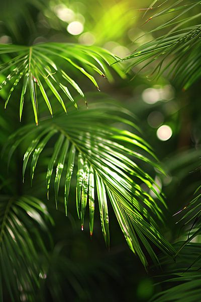 Close-up of sunlit palm leaves by Imperial Art House