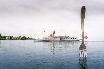 El vapor Vevey navegando por el lago Leman (Suiza) van Carlos Charlez