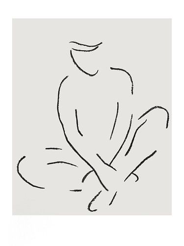 Waiting (line drawing portrait woman nude sitting lady charcoal line art black and white minimalist