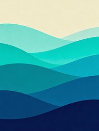 Minimalist Abstract Teal Ocean - Serene Blue Waves by Minggu Galeri
