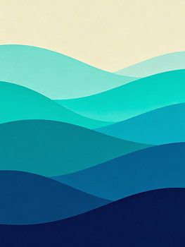 Minimalist Abstract Teal Ocean - Serene Blue Waves