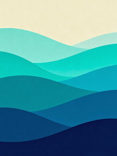 Minimalistische abstracte groenblauwe oceaan - serene blauwe golven