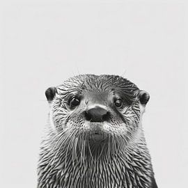 Otter in black and white