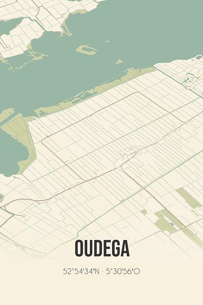 Vintage map of Oudega (Fryslan) by Prints of Place