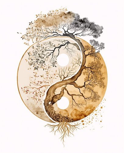 Boho Yin Yang Lebensbaum Aquarell von NeoArtEvolution
