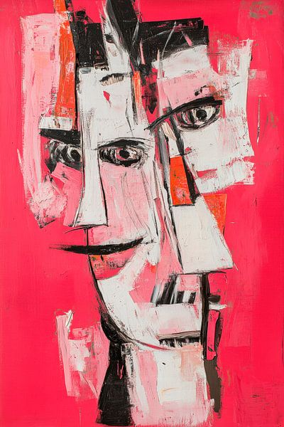 Abstraktes Gesicht auf Pinkem Hintergrund von Poster Art Shop