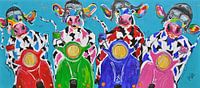 Retro Cows in Italian atmosphere on the Vespa scooter
