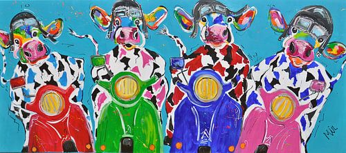 Retro Koeien in  Italiaanse sfeer op de Vespa scooter