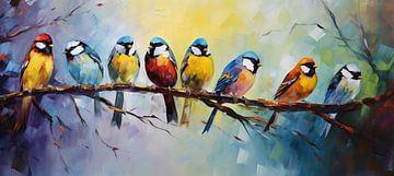 Impressionistic Birds | Bird Row by Eye catching paintings