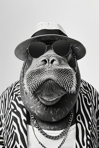 Zwart-wit portret van een walrus in de mode