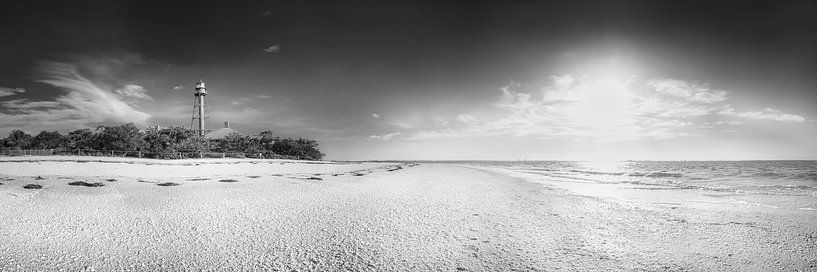 Lighthouse on the beach on Sanibel Island in Florida. by Manfred Voss, Black-White Photography
