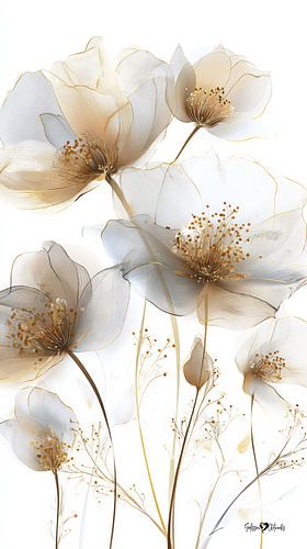 wit en goud - bloemen en veren