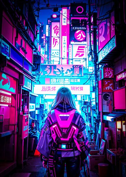 Anime meisje Cyberpunk stijl van Ruzerin