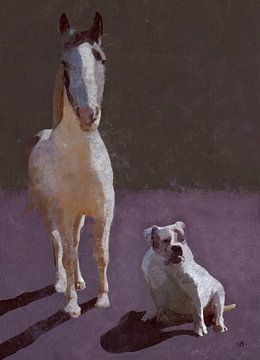 Gemälde eines Pferdes und eines Hundes.