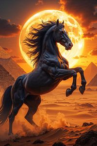 Fantasy Wall Art: WILD STALLION - The Black Horse before the Pyramids of Egypt