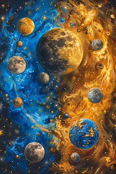 Abstract Planeten Dans in Kosmisch Universum van Art & Soul Creations