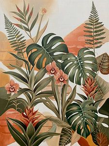 Design biophilique moderne avec des plantes tropicales et des couleurs chaudes