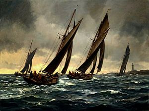 Dynamische Segelregatta bei stürmischer See