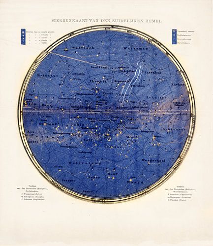 Carte stellaire ancienne du ciel austral avec texte
