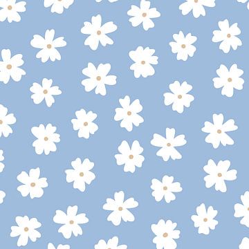 Blauer Blumendruck - minimalistisch modernes Gänseblümchen von Studio Hinte