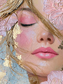 Résumé : Portrait floral aux tons pastel – Décoration murale romantique de style « fine art » sur SPEQ ART