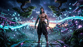 Neon Samurai, Japan by my pixel art